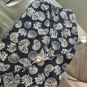 Navy and White Seashell Print Pants